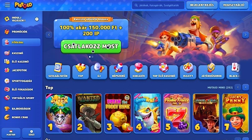 Pistolo Casino – Ragadj meg 100%-os üdvözlő bónuszt akár 150.000 Ft-ig és 200 IP-t! Pistolo Casino főoldal – Üdvözlő bónusz 100% akár 150.000 Ft + 200 IP, akciódús grafika hősökkel